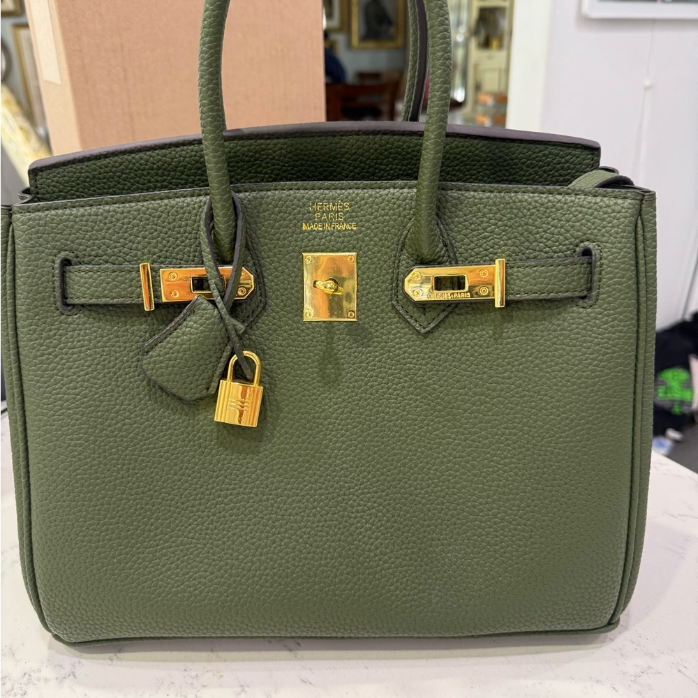 Hermes Birkin Style Green Leather Handbag